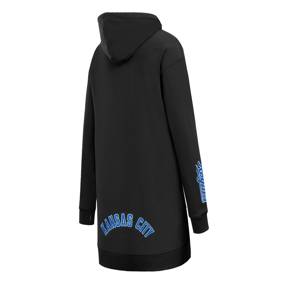 MLB KANSAS CITY ROYALS CLASSIC WOMEN'S FLEECE HOODIE DRESS (BLACK)