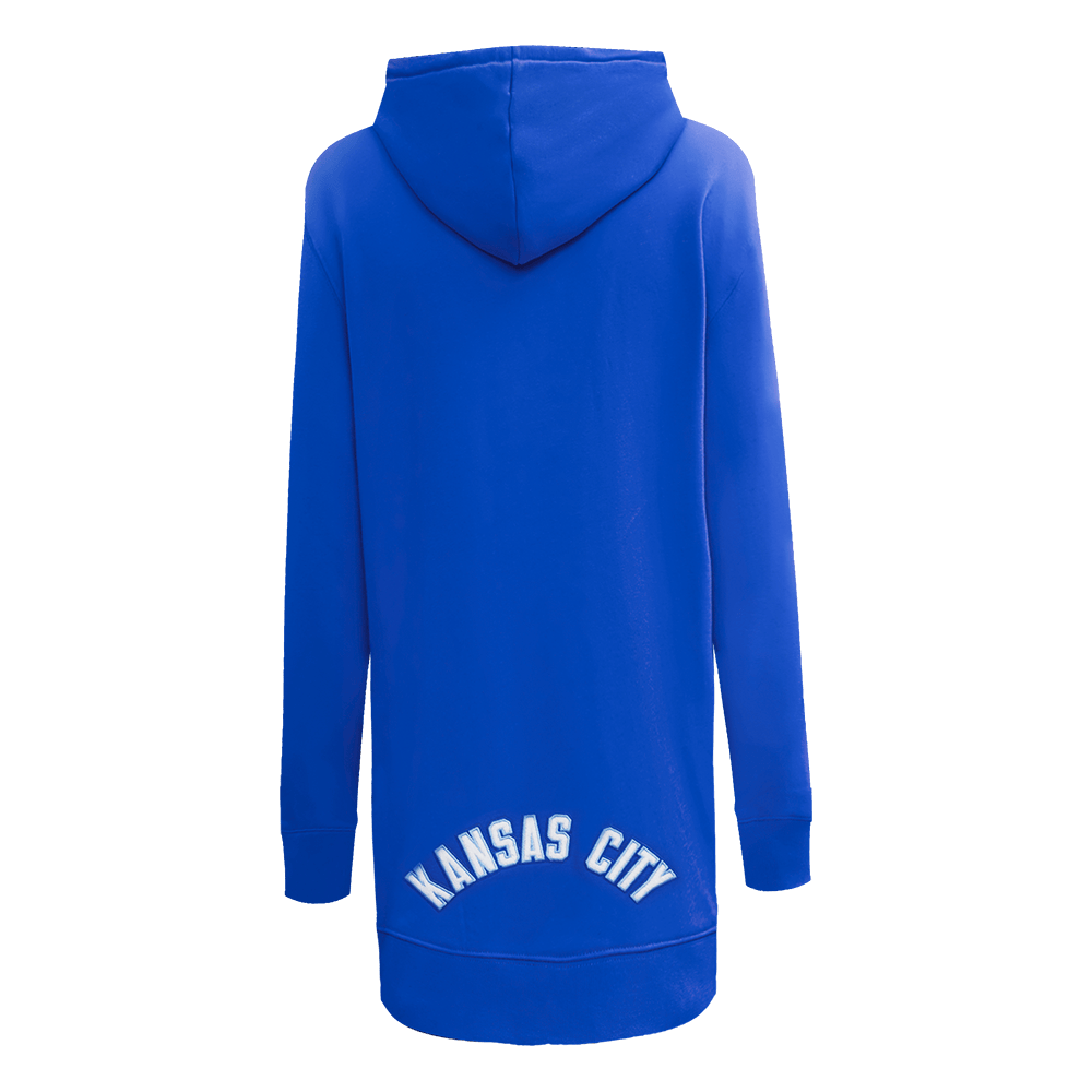 VESTIDO SUDADERA CON CAPUCHA DE POLAR CLÁSICO MLB KANSAS CITY ROYALS PARA MUJER (AZUL REAL)