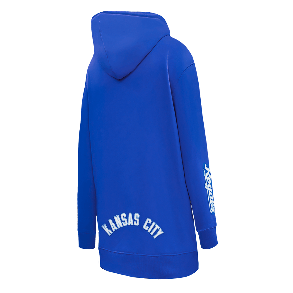 VESTIDO SUDADERA CON CAPUCHA DE POLAR CLÁSICO MLB KANSAS CITY ROYALS PARA MUJER (AZUL REAL)