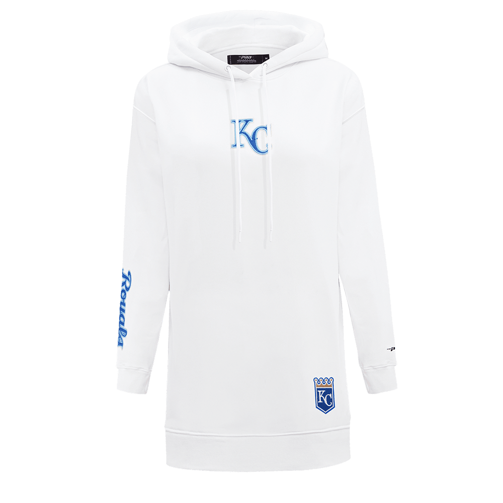 VESTIDO SUDADERA CON CAPUCHA DE POLAR CLÁSICO MLB KANSAS CITY ROYALS PARA MUJER (BLANCO)