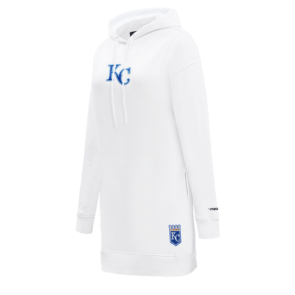 VESTIDO SUDADERA CON CAPUCHA DE POLAR CLÁSICO MLB KANSAS CITY ROYALS PARA MUJER (BLANCO)