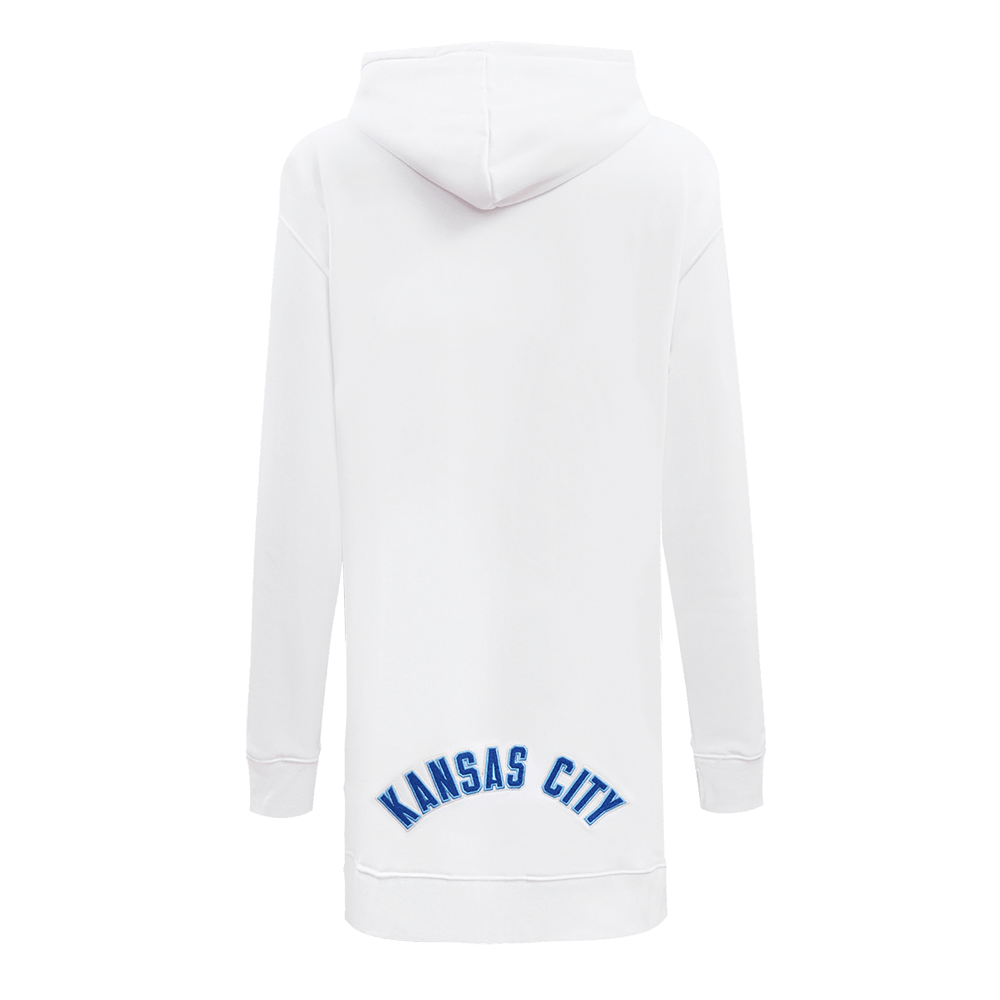 VESTIDO SUDADERA CON CAPUCHA DE POLAR CLÁSICO MLB KANSAS CITY ROYALS PARA MUJER (BLANCO)