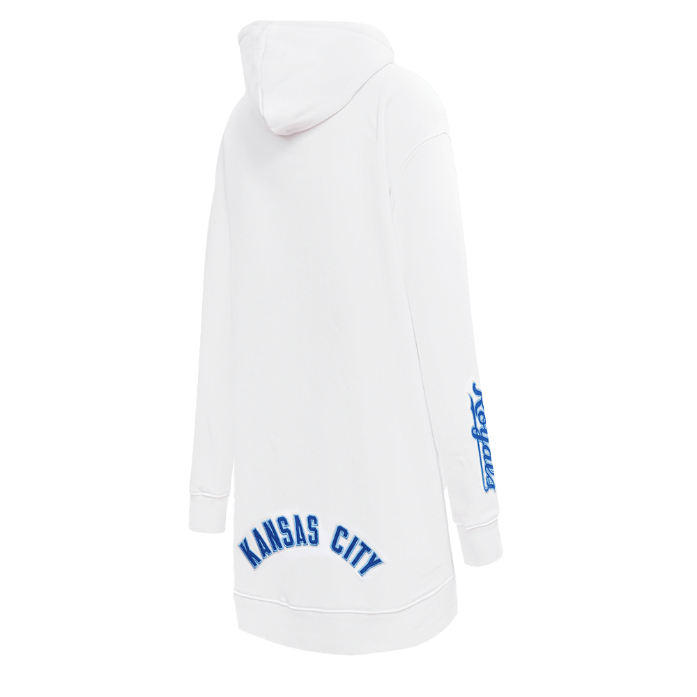 VESTIDO SUDADERA CON CAPUCHA DE POLAR CLÁSICO MLB KANSAS CITY ROYALS PARA MUJER (BLANCO)