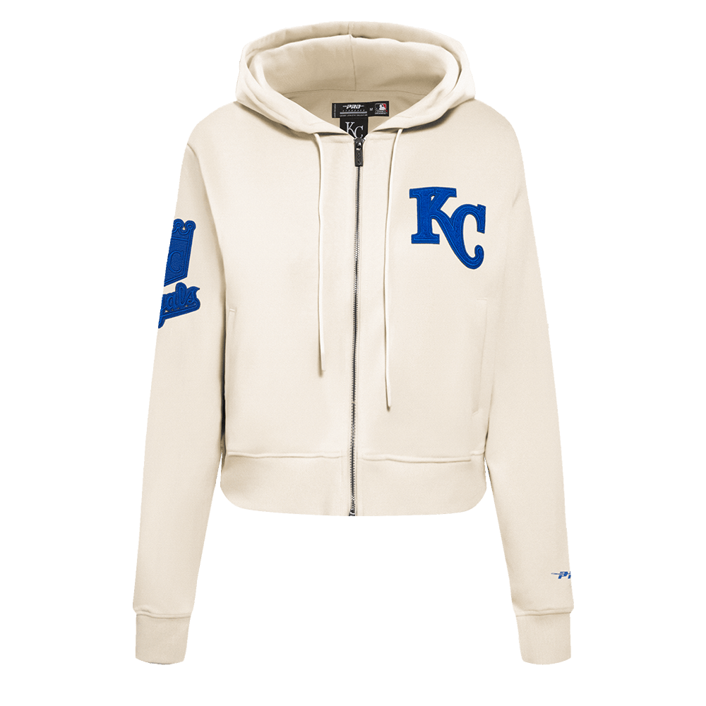 MLB KANSAS CITY ROYALS TRIPLE TONAL WOMEN'S DOUBLE KNIT FULL ZIP HOODIE (EGGSHELL)
