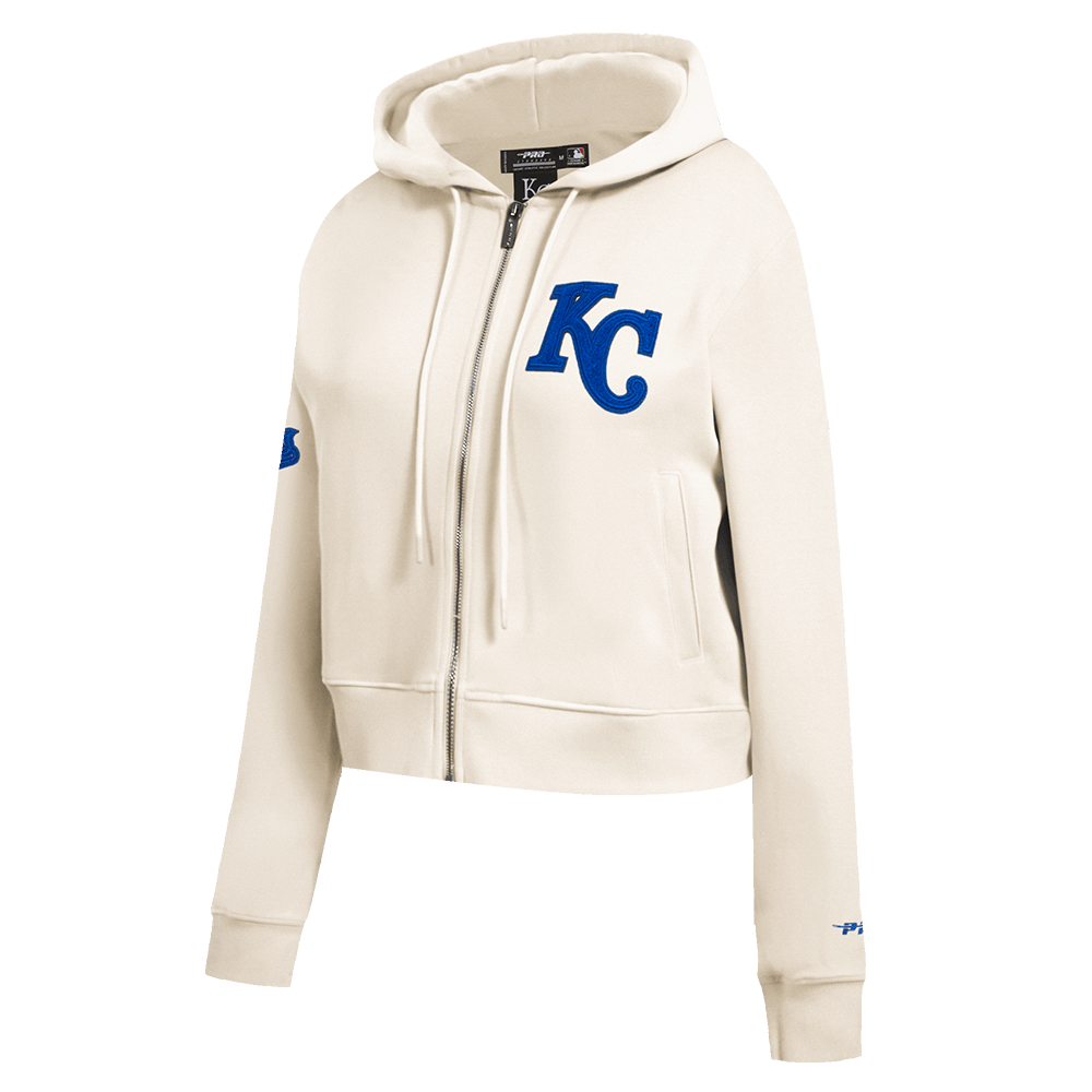 MLB KANSAS CITY ROYALS TRIPLE TONAL WOMEN'S DOUBLE KNIT FULL ZIP HOODIE (EGGSHELL)