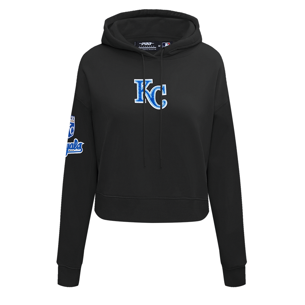 MLB KANSAS CITY ROYALS CLASSIC WOMEN'S CROPPED PULLOVER HOODIE (BLACK)