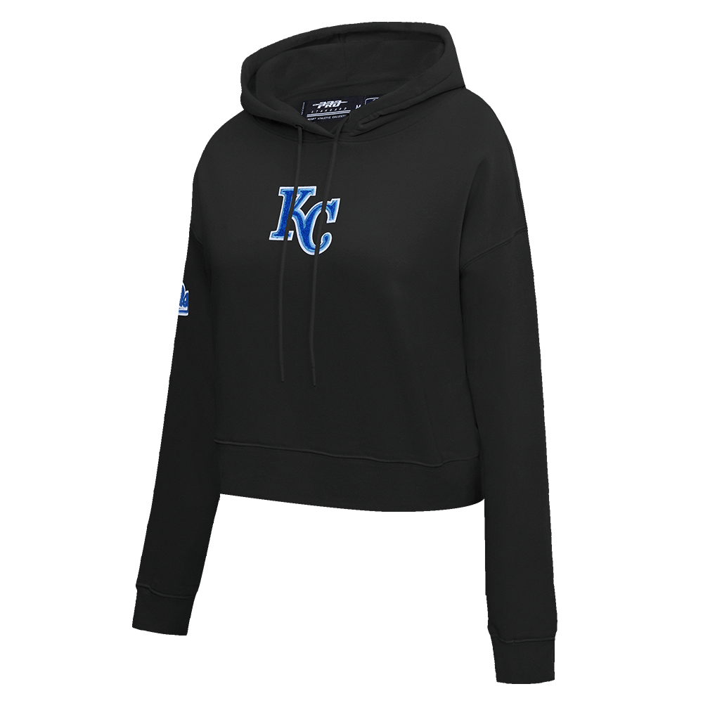 MLB KANSAS CITY ROYALS CLASSIC WOMEN'S CROPPED PULLOVER HOODIE (BLACK)