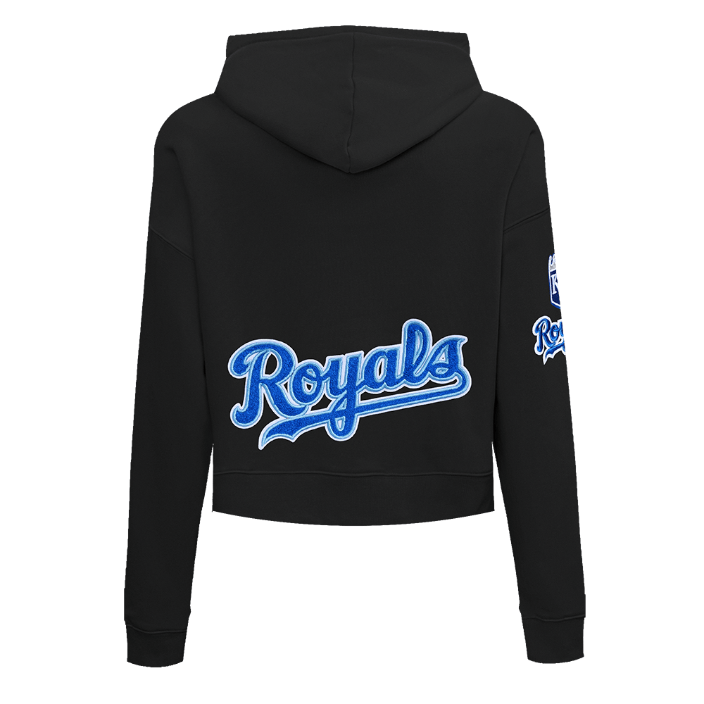 MLB KANSAS CITY ROYALS CLASSIC WOMEN'S CROPPED PULLOVER HOODIE (BLACK)