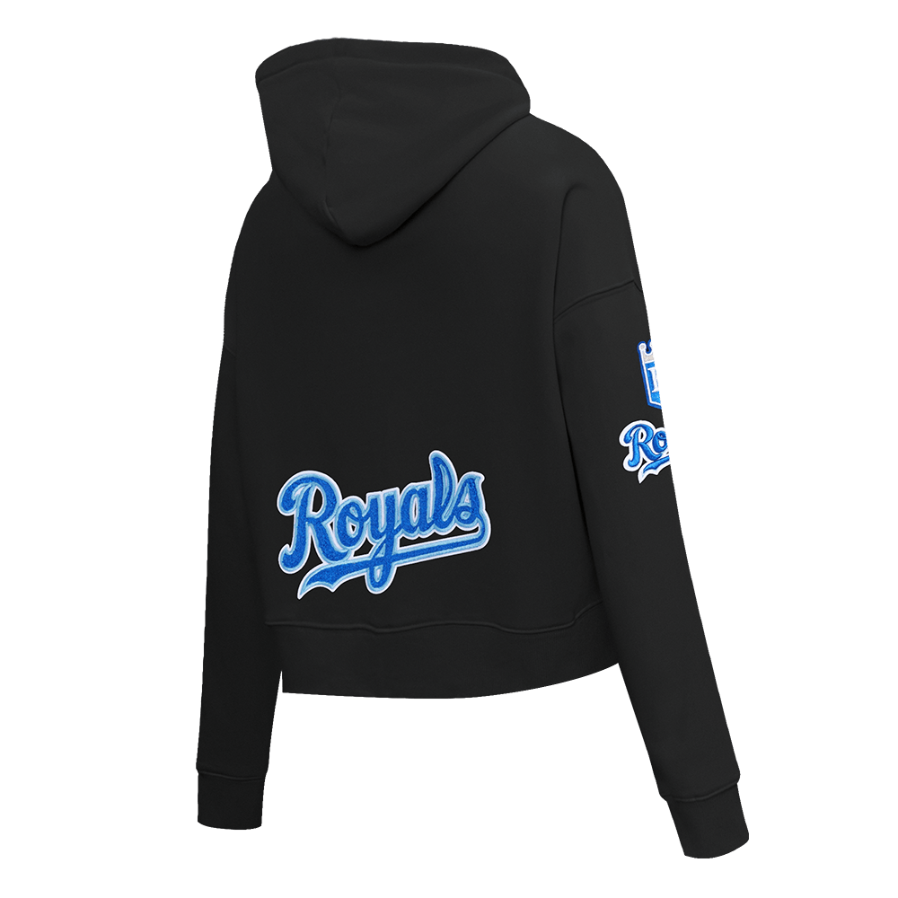 MLB KANSAS CITY ROYALS CLASSIC WOMEN'S CROPPED PULLOVER HOODIE (BLACK)