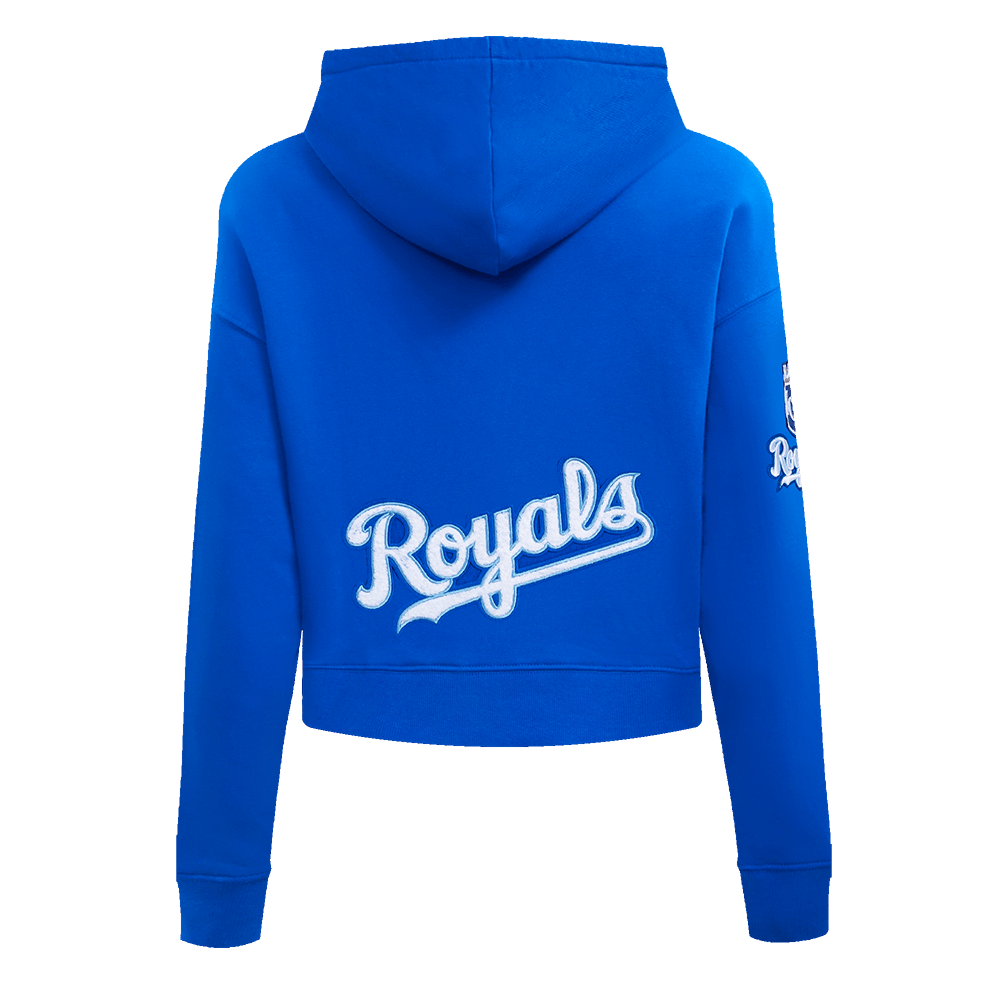 MLB KANSAS CITY ROYALS CLASSIC WOMEN'S CROPPED PULLOVER HOODIE (ROYAL BLUE)