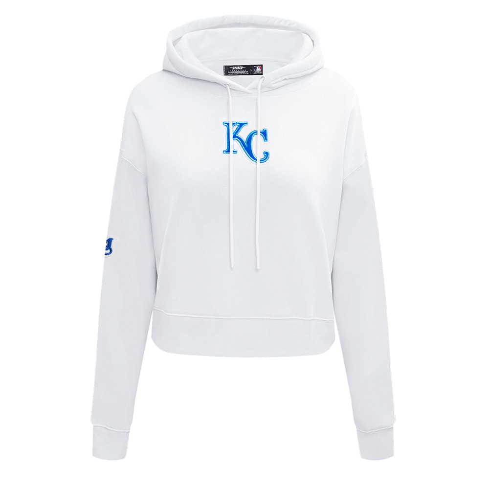 MLB KANSAS CITY ROYALS CLASSIC WOMEN'S CROPPED PULLOVER HOODIE (WHITE)