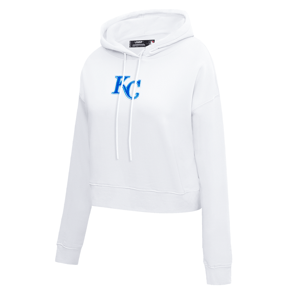 MLB KANSAS CITY ROYALS CLASSIC WOMEN'S CROPPED PULLOVER HOODIE (WHITE)