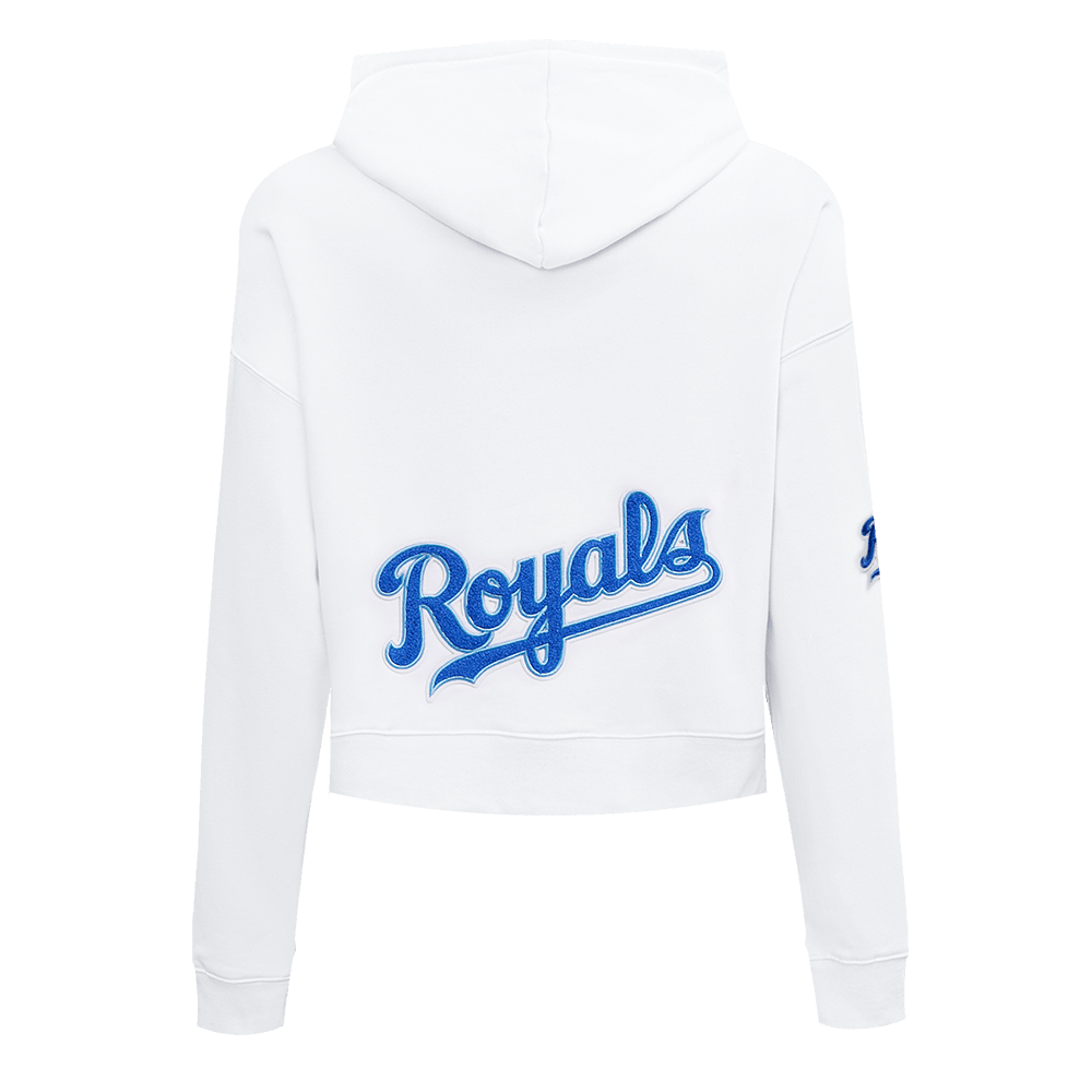 MLB KANSAS CITY ROYALS CLASSIC WOMEN'S CROPPED PULLOVER HOODIE (WHITE)