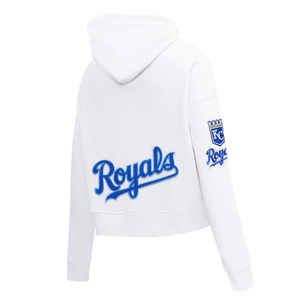 MLB KANSAS CITY ROYALS CLASSIC WOMEN'S CROPPED PULLOVER HOODIE (WHITE)