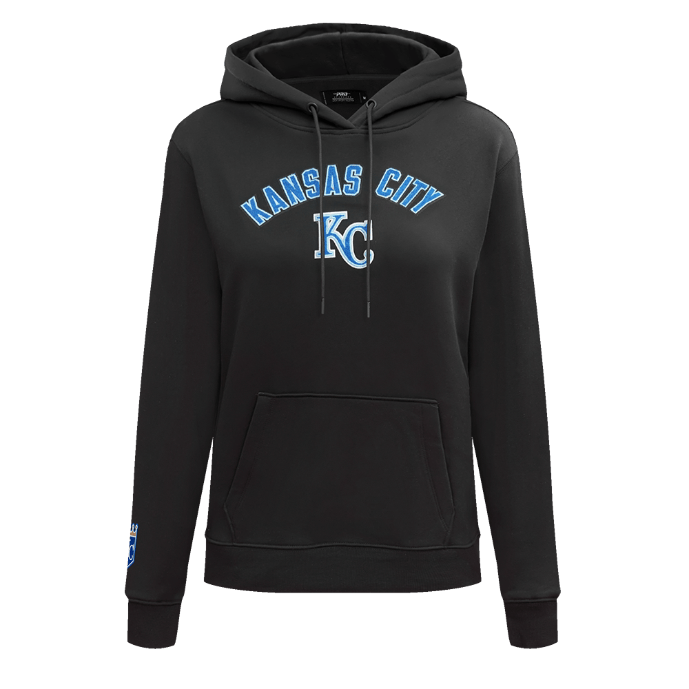 MLB KANSAS CITY ROYALS SUDADERA CLÁSICA CON CAPUCHA DE POLAR PARA MUJER (NEGRA)