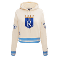 MLB KANSAS CITY ROYALS RETRO CLASSIC WOMEN'S CROPPED PULLOVER HOODIE (EGGSHELL/ UNIVERSITY BLUE)