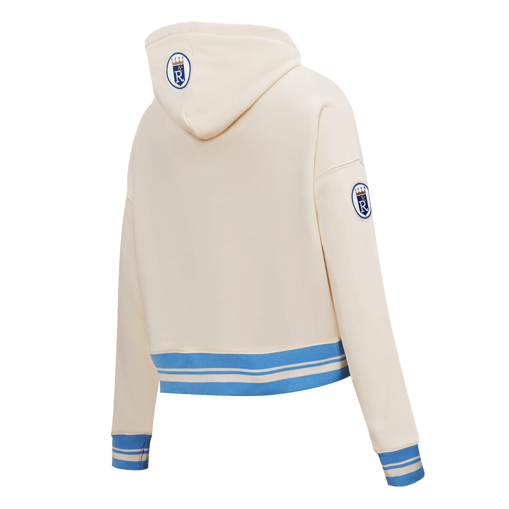 MLB KANSAS CITY ROYALS RETRO CLASSIC WOMEN'S CROPPED PULLOVER HOODIE (EGGSHELL/ UNIVERSITY BLUE)