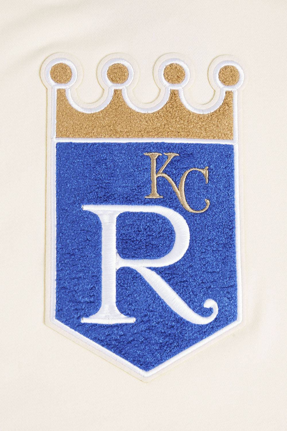 MLB KANSAS CITY ROYALS RETRO CLASSIC WOMEN'S CROPPED PULLOVER HOODIE (EGGSHELL/ UNIVERSITY BLUE)