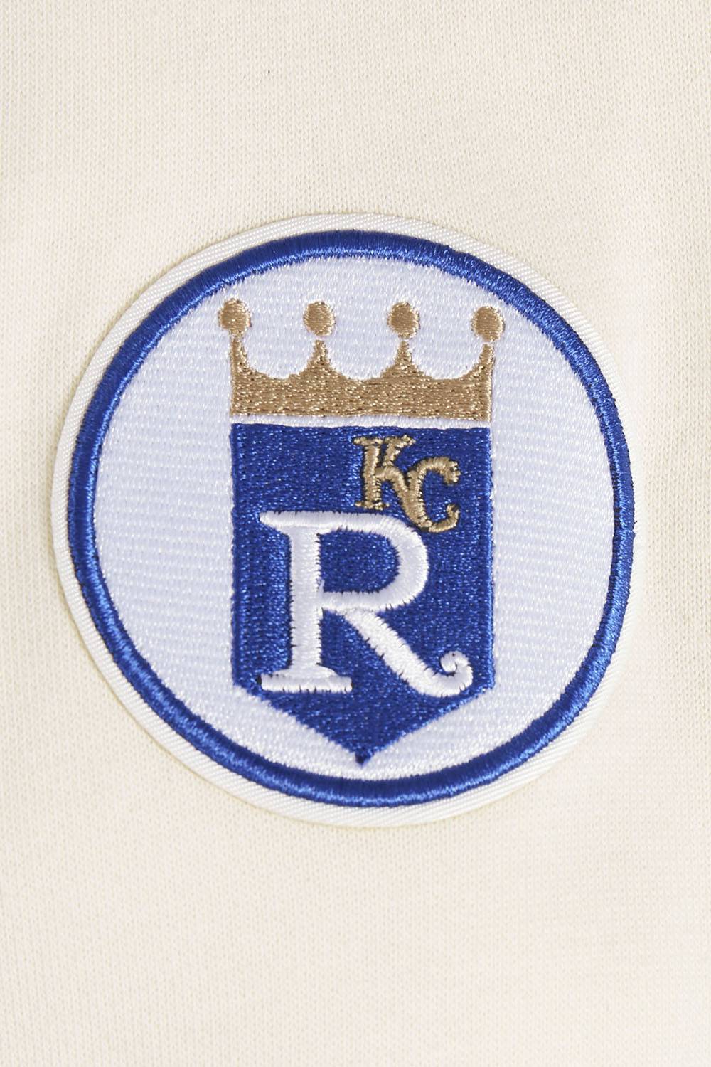 MLB KANSAS CITY ROYALS RETRO CLASSIC WOMEN'S CROPPED PULLOVER HOODIE (EGGSHELL/ UNIVERSITY BLUE)