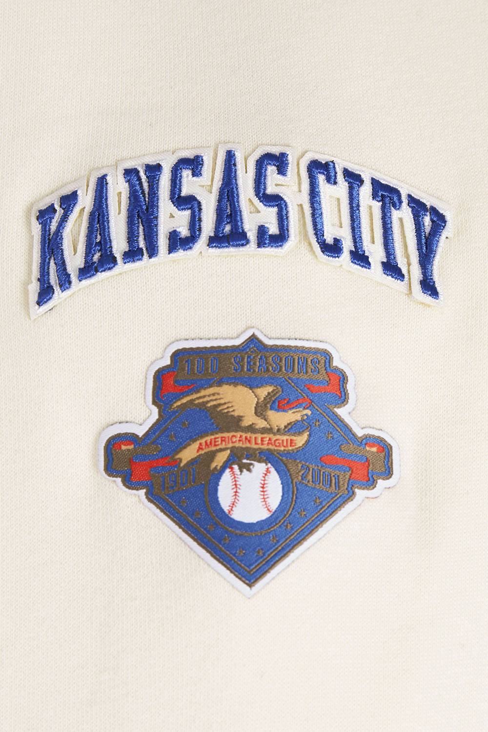 MLB KANSAS CITY ROYALS RETRO CLASSIC WOMEN'S CROPPED PULLOVER HOODIE (EGGSHELL/ UNIVERSITY BLUE)