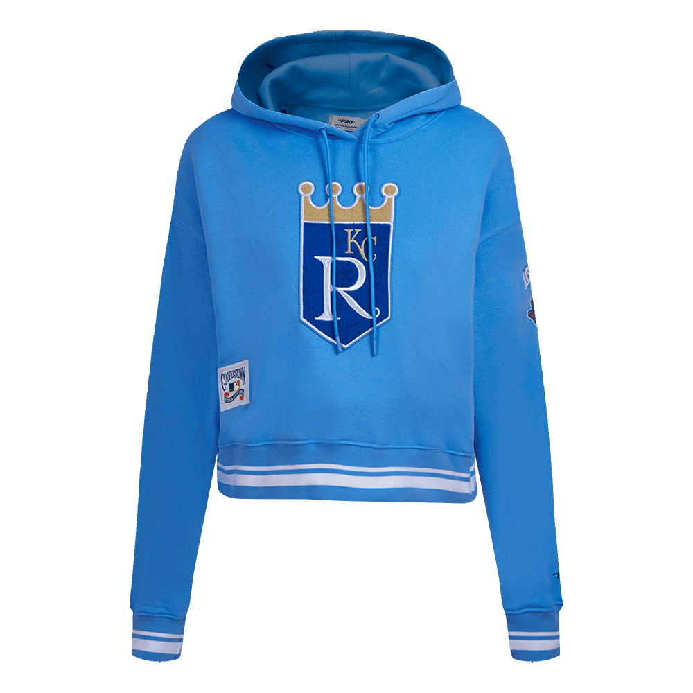 MLB KANSAS CITY ROYALS RETRO CLASSIC WOMEN'S CROPPED PULLOVER HOODIE (UNIVERSITY BLUE)
