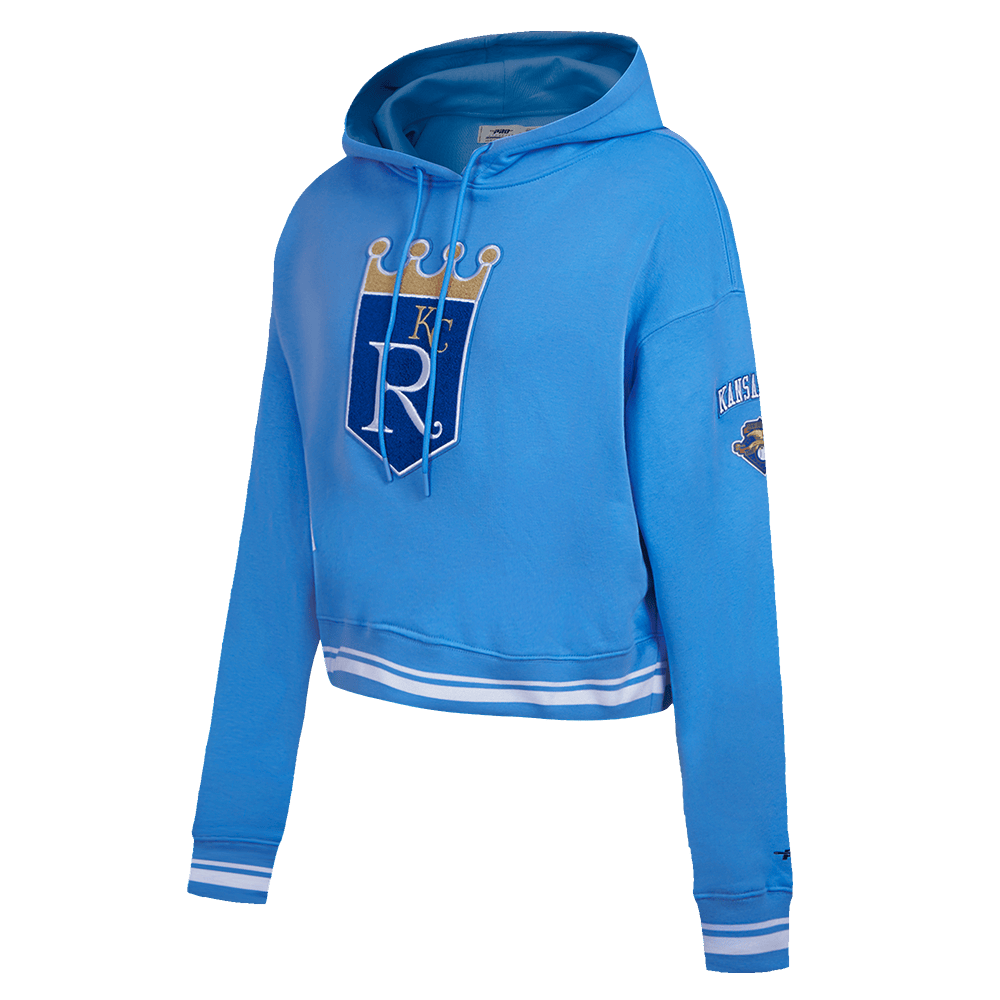 MLB KANSAS CITY ROYALS RETRO CLASSIC WOMEN'S CROPPED PULLOVER HOODIE (UNIVERSITY BLUE)