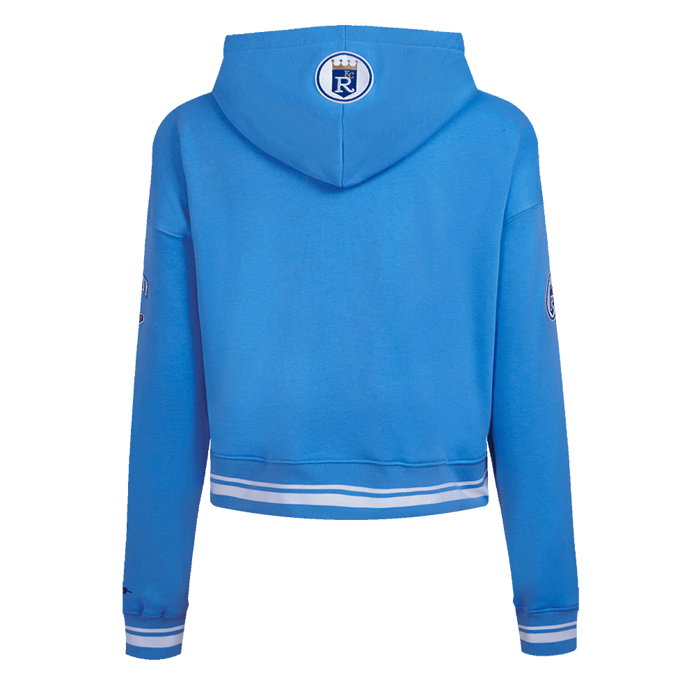 MLB KANSAS CITY ROYALS RETRO CLASSIC WOMEN'S CROPPED PULLOVER HOODIE (UNIVERSITY BLUE)