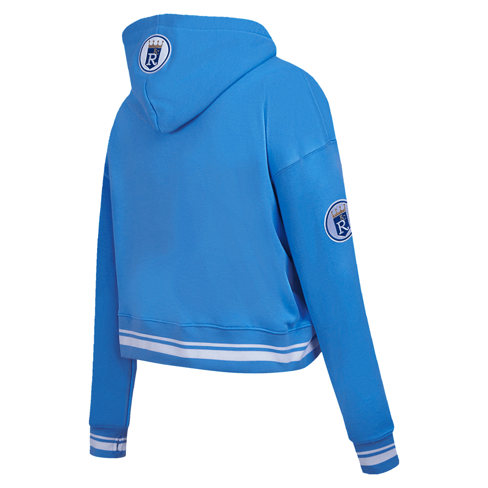 MLB KANSAS CITY ROYALS RETRO CLASSIC WOMEN'S CROPPED PULLOVER HOODIE (UNIVERSITY BLUE)