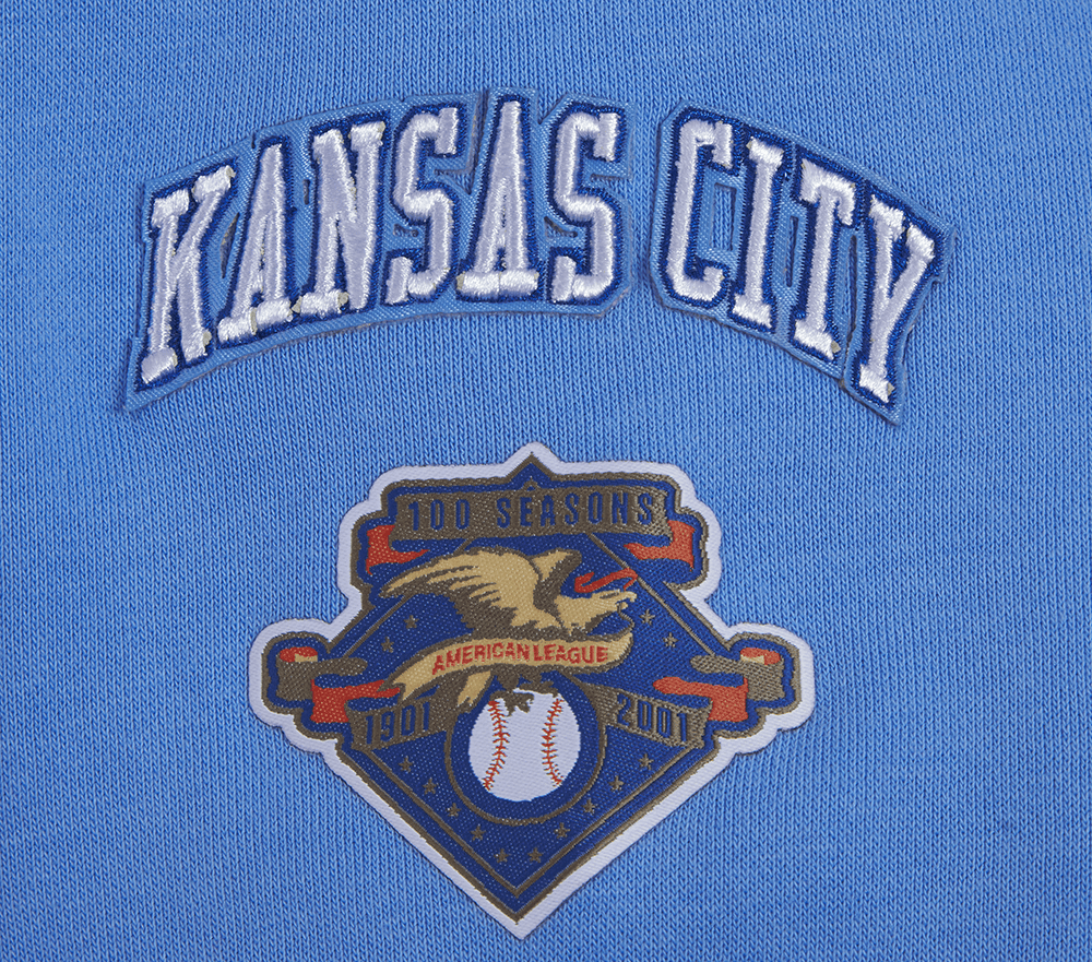 MLB KANSAS CITY ROYALS RETRO CLASSIC WOMEN'S CROPPED PULLOVER HOODIE (UNIVERSITY BLUE)