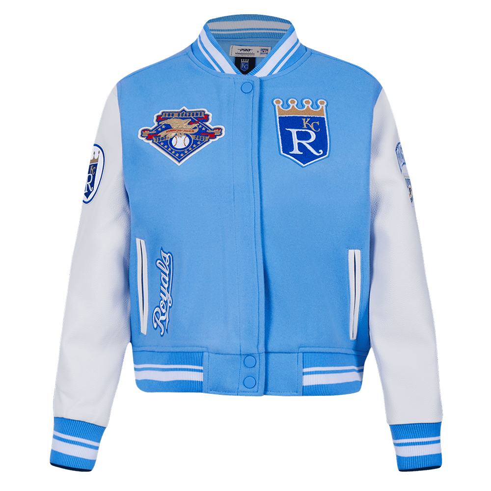 MLB KANSAS CITY ROYALS RETRO CLASSIC WOMEN'S RIB WOOL VARSITY JACKET (UNIVERSITY BLUE/WHITE)
