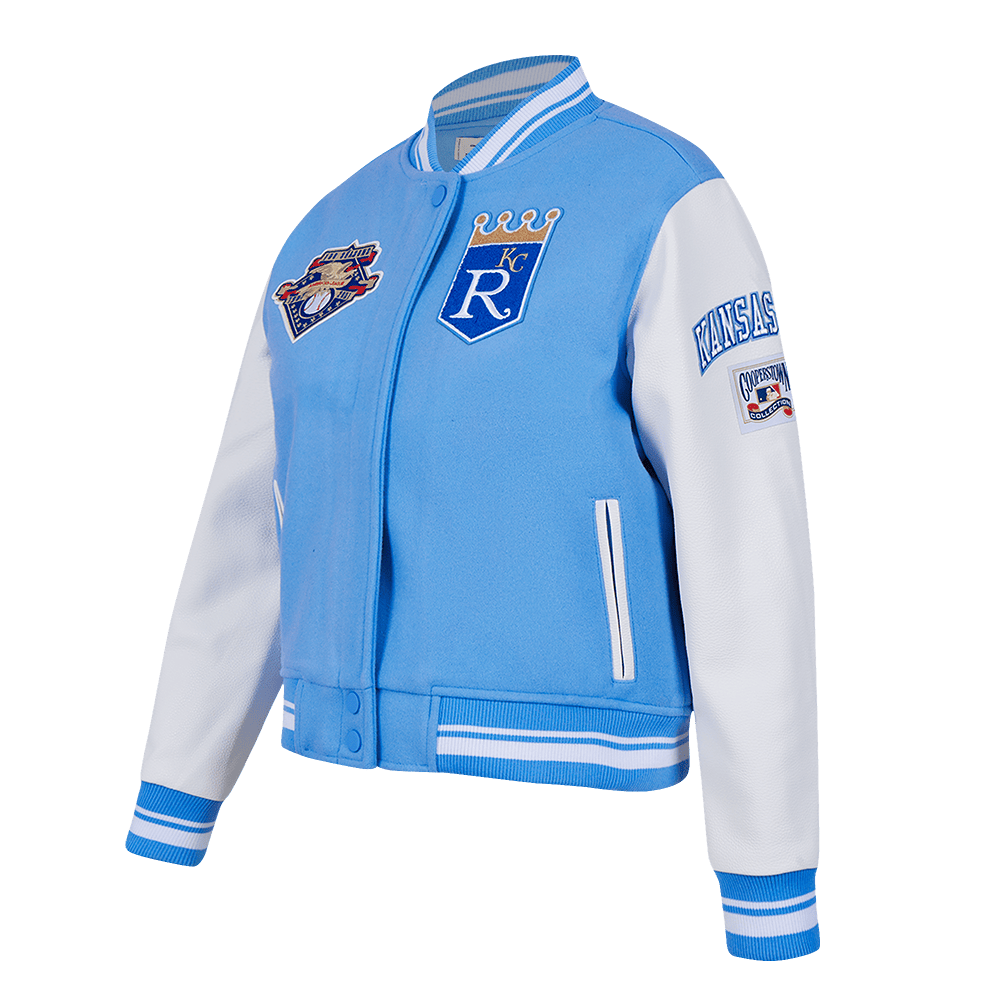 MLB KANSAS CITY ROYALS RETRO CLASSIC WOMEN'S RIB WOOL VARSITY JACKET (UNIVERSITY BLUE/WHITE)