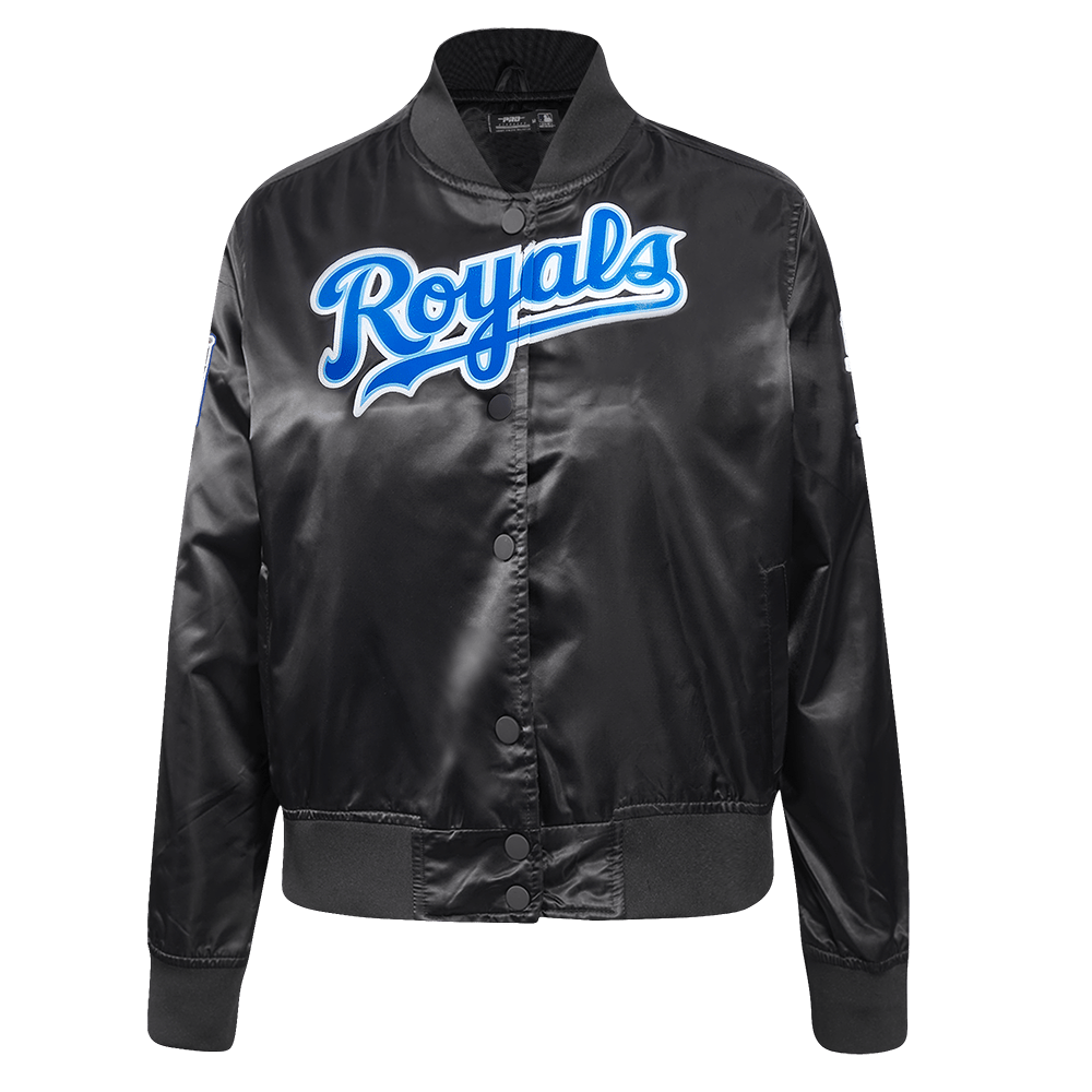 MLB KANSAS CITY ROYALS CLASSIC WOMEN'S SATIN JACKET (BLACK)