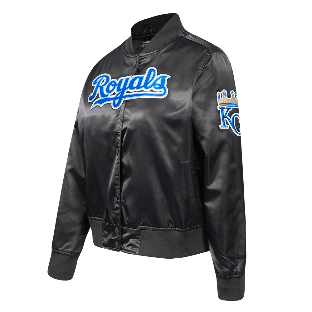 MLB KANSAS CITY ROYALS CLASSIC WOMEN'S SATIN JACKET (BLACK)