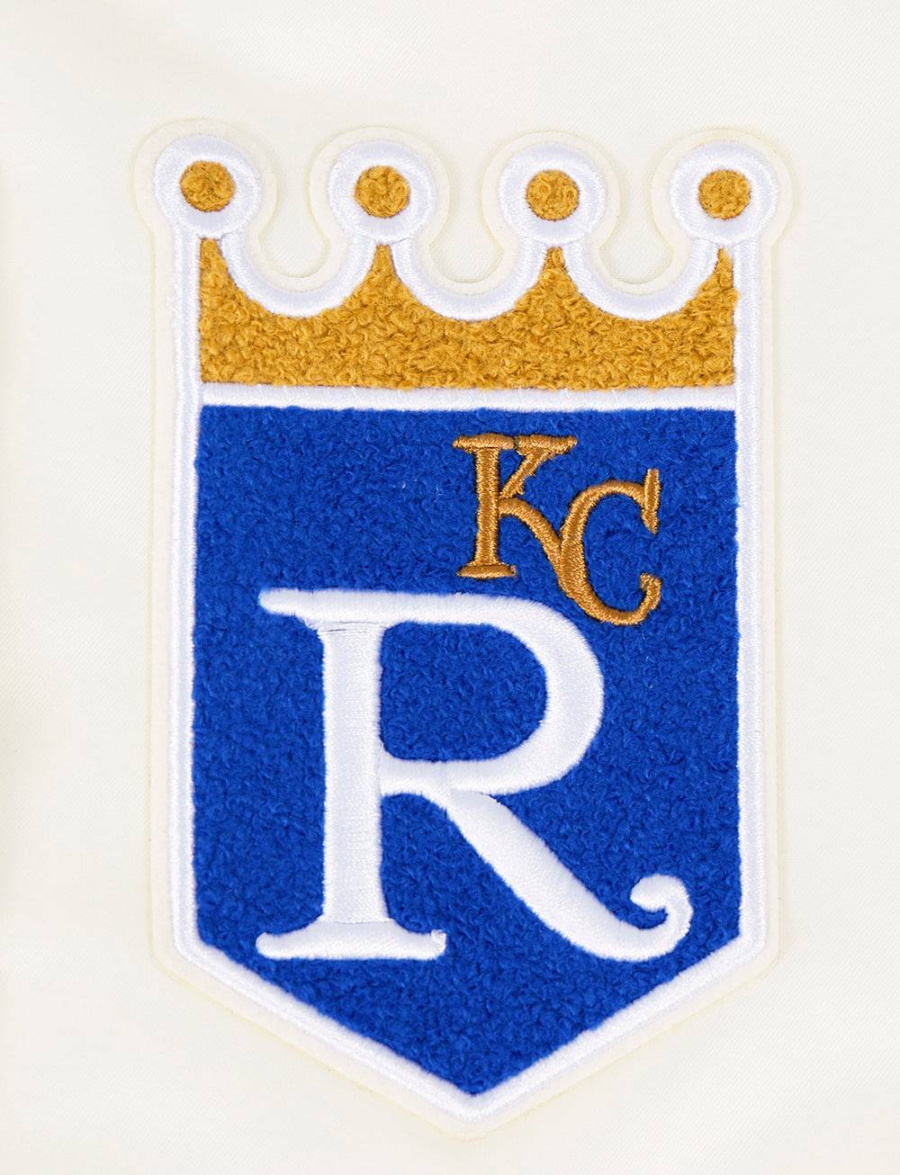 MLB KANSAS CITY ROYALS RETRO CLASSIC WOMEN'S RIB SATIN JACKET (EGGSHELL/ UNIVERSITY BLUE)