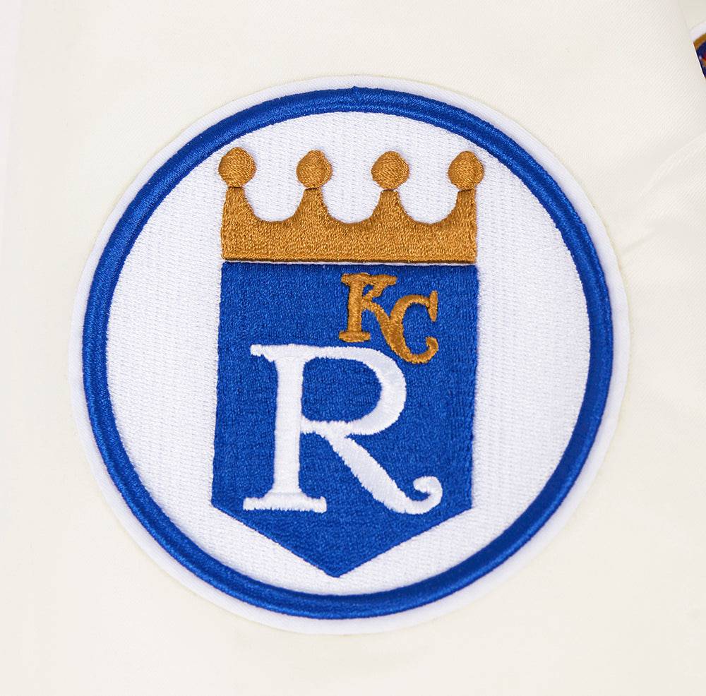 MLB KANSAS CITY ROYALS RETRO CLASSIC WOMEN'S RIB SATIN JACKET (EGGSHELL/ UNIVERSITY BLUE)