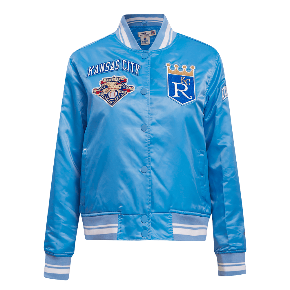 MLB KANSAS CITY ROYALS RETRO CLASSIC WOMEN'S RIB SATIN JACKET (UNIVERSITY BLUE)