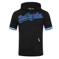 MLB LOS ANGELES DODGERS CLASSIC CHENILLE MEN'S DOUBLE KNIT SHORT SLEEVE PULLOVER HOODIE (BLACK/DODGER BLUE)