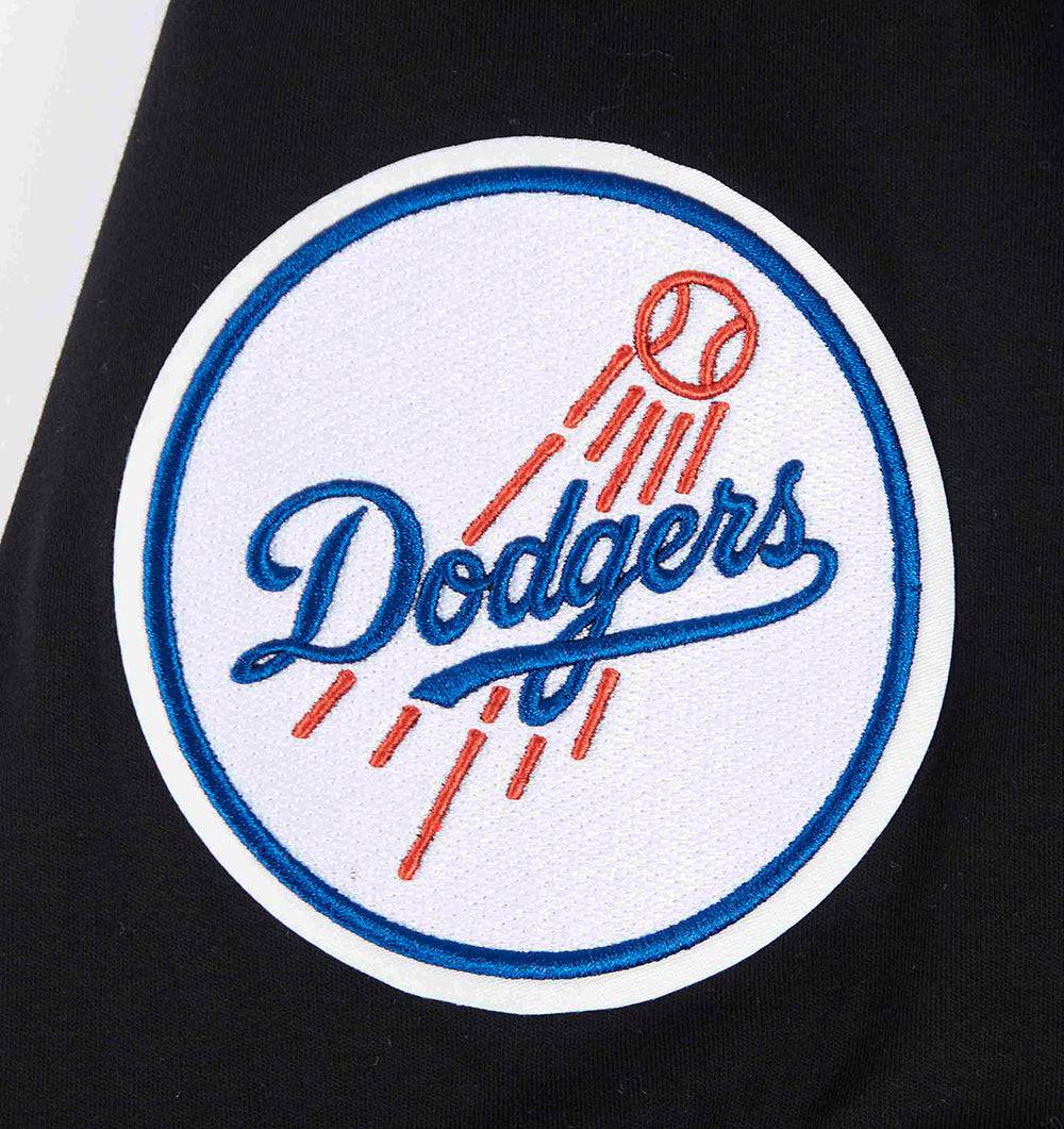 MLB LOS ANGELES DODGERS CLASSIC CHENILLE MEN'S DOUBLE KNIT SHORT SLEEVE PULLOVER HOODIE (BLACK/DODGER BLUE)