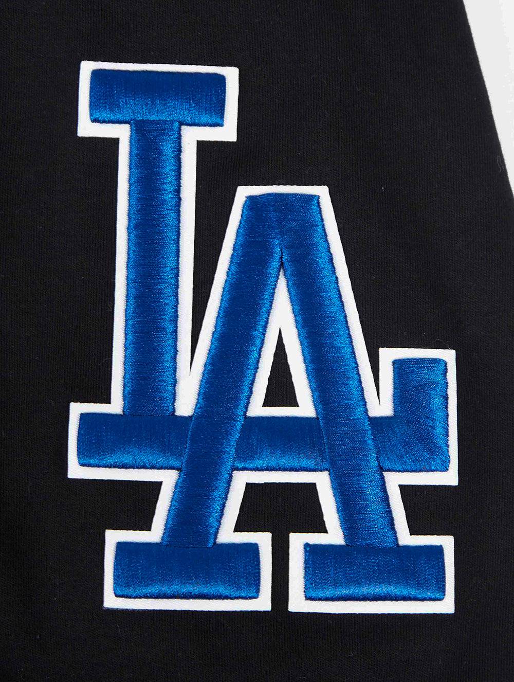 MLB LOS ANGELES DODGERS CLASSIC CHENILLE MEN'S DOUBLE KNIT SHORT SLEEVE PULLOVER HOODIE (BLACK/DODGER BLUE)