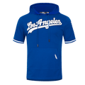 MLB LOS ANGELES DODGERS CLASSIC CHENILLE MEN'S DOUBLE KNIT SHORT SLEEVE PULLOVER HOODIE (DOGERS BLUE)
