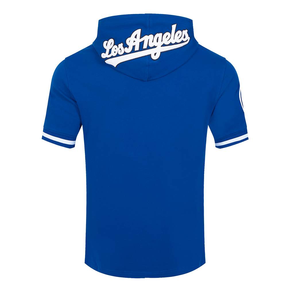 MLB LOS ANGELES DODGERS CLASSIC CHENILLE MEN'S DOUBLE KNIT SHORT SLEEVE PULLOVER HOODIE (DOGERS BLUE)