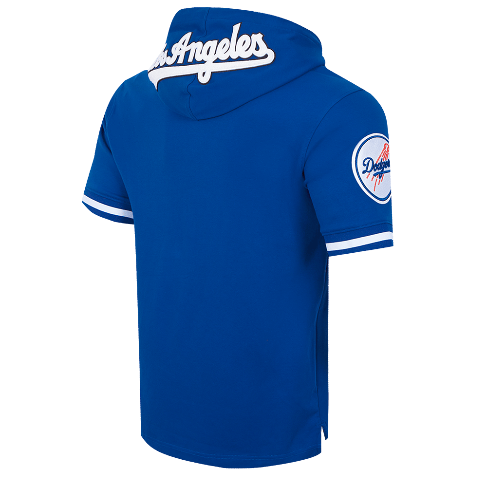 MLB LOS ANGELES DODGERS CLASSIC CHENILLE MEN'S DOUBLE KNIT SHORT SLEEVE PULLOVER HOODIE (DOGERS BLUE)