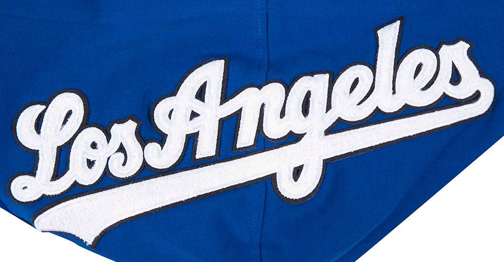 MLB LOS ANGELES DODGERS CLASSIC CHENILLE MEN'S DOUBLE KNIT SHORT SLEEVE PULLOVER HOODIE (DOGERS BLUE)