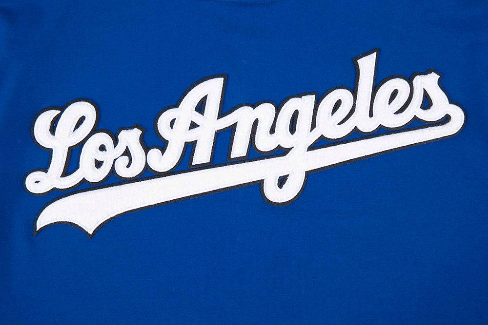 MLB LOS ANGELES DODGERS CLASSIC CHENILLE MEN'S DOUBLE KNIT SHORT SLEEVE PULLOVER HOODIE (DOGERS BLUE)