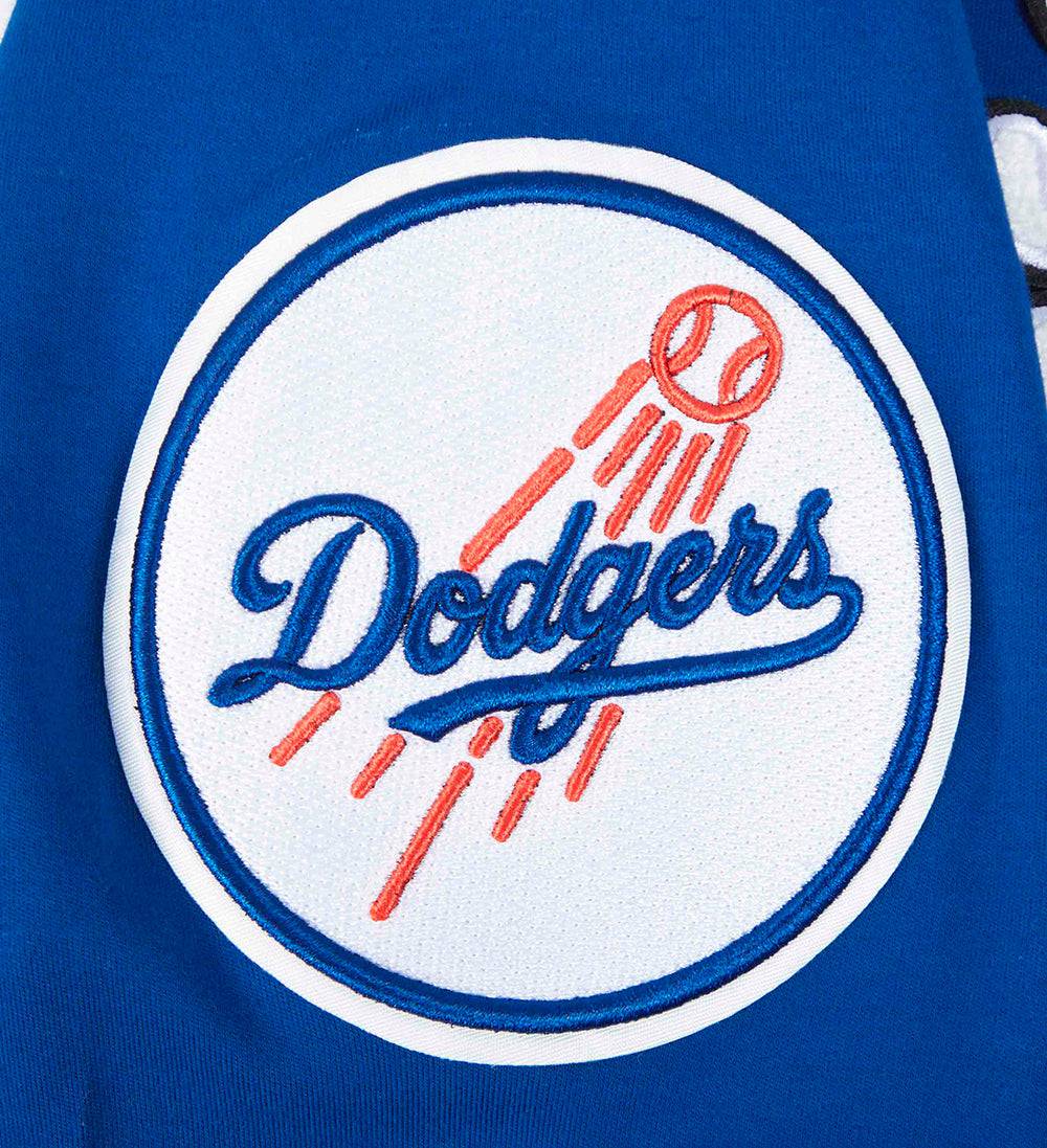 MLB LOS ANGELES DODGERS CLASSIC CHENILLE MEN'S DOUBLE KNIT SHORT SLEEVE PULLOVER HOODIE (DOGERS BLUE)