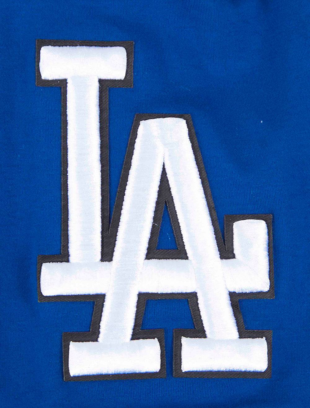 MLB LOS ANGELES DODGERS CLASSIC CHENILLE MEN'S DOUBLE KNIT SHORT SLEEVE PULLOVER HOODIE (DOGERS BLUE)
