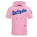 MLB LOS ANGELES DODGERS CLASSIC CHENILLE MEN'S DOUBLE KNIT SHORT SLEEVE PULLOVER HOODIE (PINK)