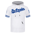 MLB LOS ANGELES DODGERS CLASSIC CHENILLE MEN'S DOUBLE KNIT SHORT SLEEVE PULLOVER HOODIE (WHITE/DODGER BLUE)