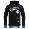 MLB LOS ANGELES DODGERS SCRIPT TAIL MEN'S RIB FLEECE PULLOVER HOODIE (BLACK/DODGER BLUE)
