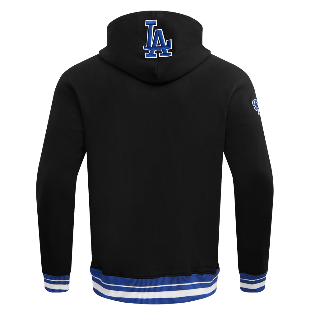 MLB LOS ANGELES DODGERS SCRIPT TAIL MEN'S RIB FLEECE PULLOVER HOODIE (BLACK/DODGER BLUE)